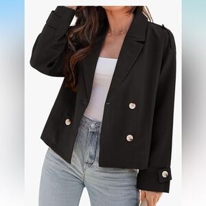 NWT Cropped Trench Coats Double Breasted Blazer Long Sleeve Lapel  with Pockets